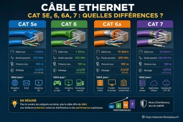 Câble Ethernet Cat 5e, 6, 6a, 7 : quelles différences et comment choisir ?