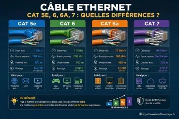 Câble Ethernet Cat 5e, 6, 6a, 7 : quelles différences et comment choisir ?