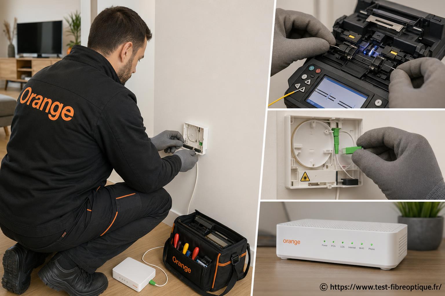 Que fait le technicien Orange lors de l'installation de la fibre optique ?